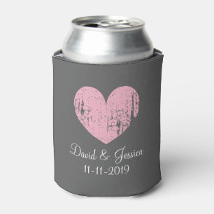 Vintage pink and grey heart wedding can coolers