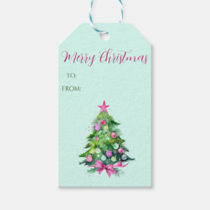 Vintage Pink and Mint Christmas Tree Gift Tag