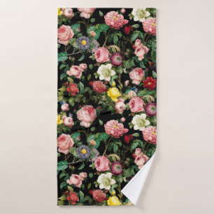 Vintage pink and red rose garden pattern bath towel