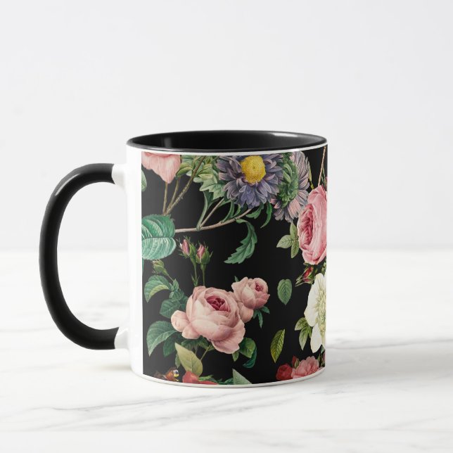 Vintage pink and red rose garden pattern mug (Left)