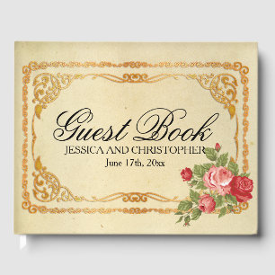 Vintage Pink and Red Roses Wedding Guest Book