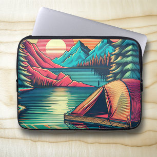 Vintage Pink and Teal Camping Themed Laptop Sleeve