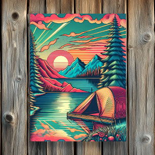 Vintage Pink and Teal Camping Themed Poster