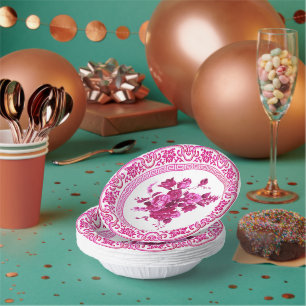 Vintage Pink And White Floral Paper Plate