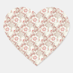 Vintage Pink and White Flower Pattern Heart Sticker