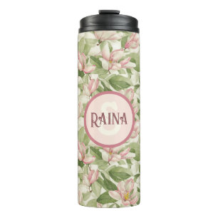 Vintage Pink and White Magnolias Personalised  Thermal Tumbler