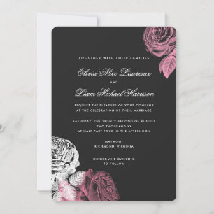 Vintage Pink and White Roses Wedding Invitation