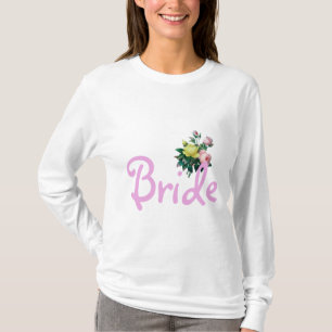 vintage pink and yellow rose flowers bride shirt. T-Shirt