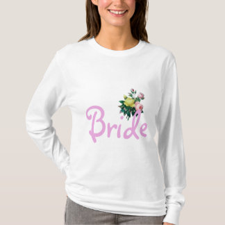 vintage pink and yellow rose flowers bride shirt. T-Shirt