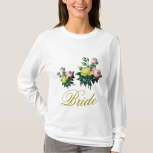 vintage pink and yellow rose flowers bride shirt. T-Shirt