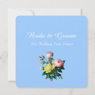 vintage pink and yellow rose flowers wedding invitation