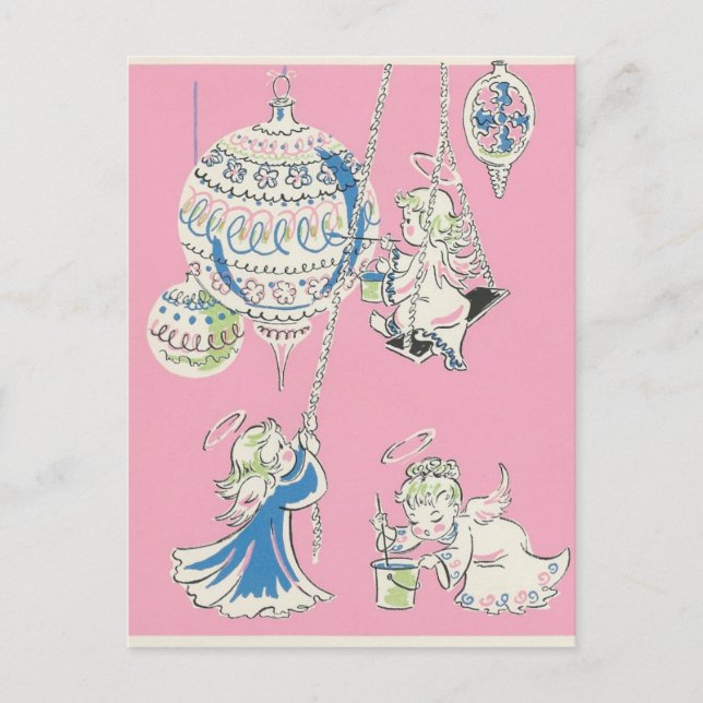 Vintage Pink Angels Christmas Card (Front)