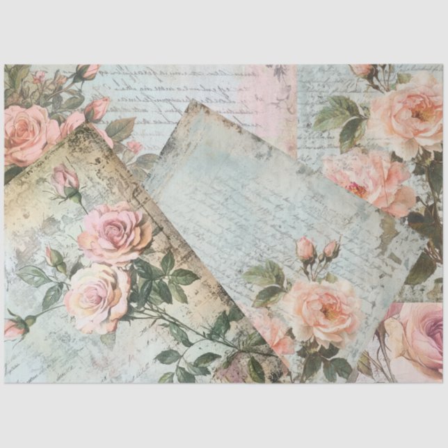 Vintage Pink Antique Blush Rose Decoupage Tissue Paper (Front)