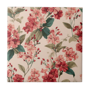 Vintage Pink Azalea Floral Pattern – Classic Ceramic Tile