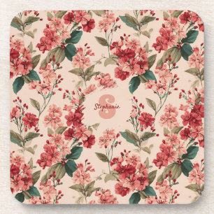 Vintage Pink Azalea Floral Pattern – Classic Coaster