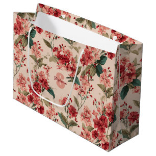 Vintage Pink Azalea Floral Pattern – Classic Large Gift Bag