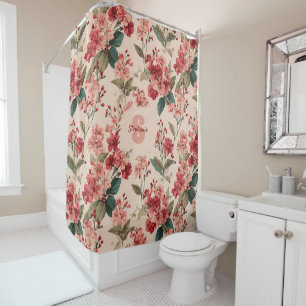 Vintage Pink Azalea Floral Pattern – Classic Shower Curtain