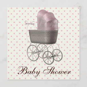 Vintage Pink Baby Carriage Baby Girl Shower Invitation