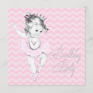 Vintage Pink Ballerina Birthday Party Invitations