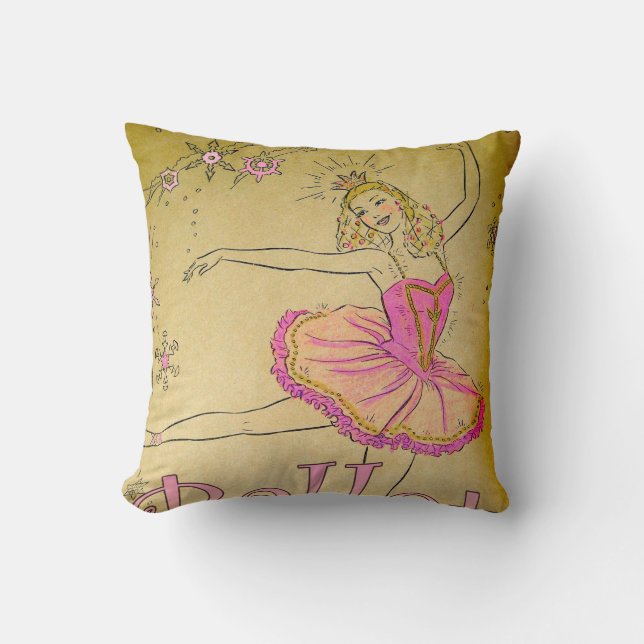 Vintage Pink Ballerina Design Pillow (Front)