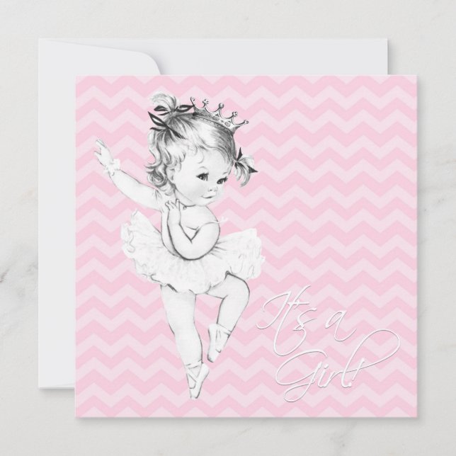Vintage Pink Ballerina Princess Baby Shower Invitation (Front)