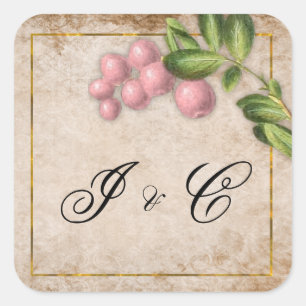 Vintage Pink Berries Wedding Square Sticker