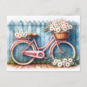 Vintage Pink Bicycle with Daisies Postcard