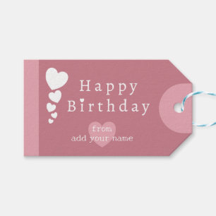 Vintage Pink Birthday Hearts Gift Tags