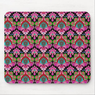 Vintage pink black damask pattern colourful royal mouse pad