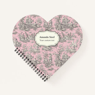 Vintage Pink Black French Toile de Jouy Heart Notebook