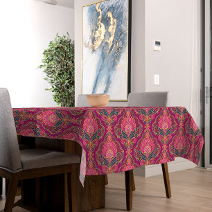 Vintage Pink, Blue and Gold Floral Pattern Tablecloth