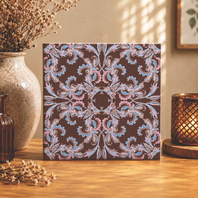 Vintage Pink & Blue Arabesque Ceramic Tile (Creator Uploaded)