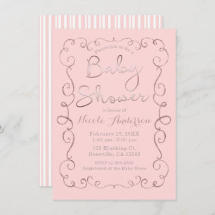 Vintage Pink Blush Glitter Rose Gold Baby Shower Invitation
