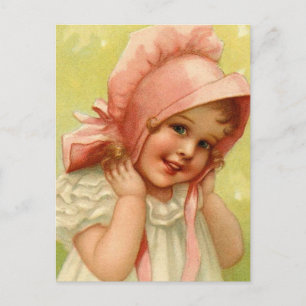 Vintage Pink Bonnet Girl Postcard