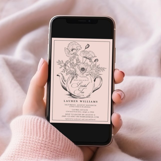 Vintage Pink Botanical Bridal Tea Calligraphy Invitation (Creator Uploaded)