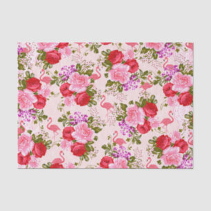 Vintage pink botanical flowers tropical flamingo tissue paper