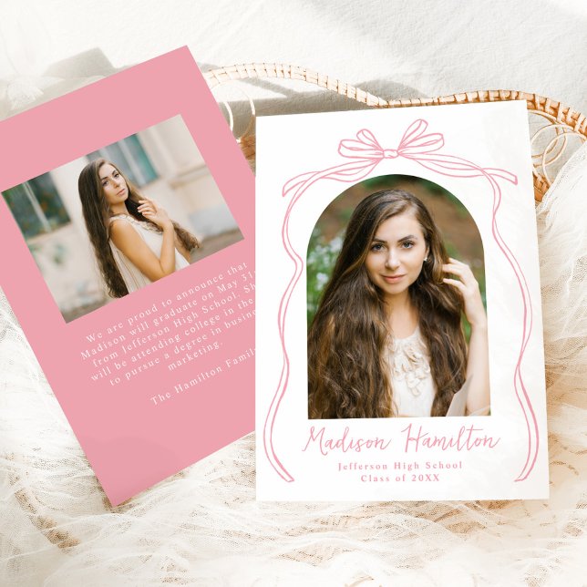Vintage Pink Bow Arch Photo Graduation Announcement (Creator Uploaded)
