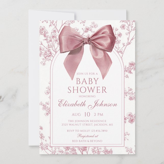 Vintage Pink Bow Baby Shower All In One Invitation (Front)