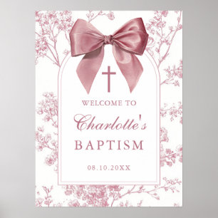 Vintage Pink Bow Floral Baptism Welcome Sign