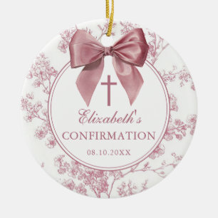 Vintage Pink Bow Floral Confirmation Ceramic Ornament