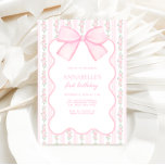 Vintage Pink Bow Floral Elegant Birthday Invitation<br><div class="desc">This design features a vintage background, adorned with pink roses and stripes. Topped with a pink coquette bow and complemented by elegant pink font, this invitation captures a girly, shabby chic, and timelessly vintage aesthetic. Fully customisable to suit your event details, it's the perfect way to set the tone for...</div>