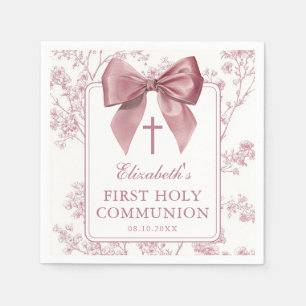 Vintage Pink Bow Floral First Holy Communion Napkin