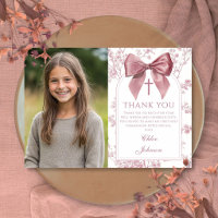 Vintage Pink Bow Floral Girl Holy Communion Photo