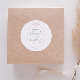 Vintage Pink Bow Girl Baby Shower Classic Round Sticker