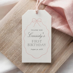 Vintage Pink Bow Girl Birthday Gift Tags