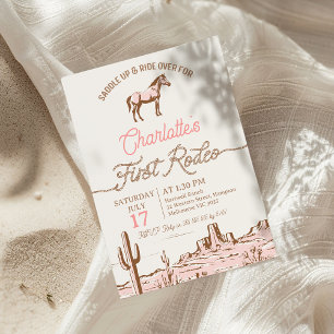 Vintage Pink Brown Horse First Rodeo 1st Birthday Invitation