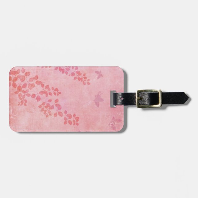 Vintage Pink Butterflies Wildflower Foliage Luggage Tag (Front Horizontal)