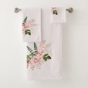 Vintage Pink Butterfly Flowers Bath Towel Set