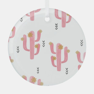 Vintage Pink Cactus Watercolor Pattern Glass Tree Decoration