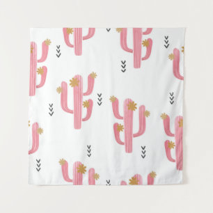 Vintage Pink Cactus Watercolor Pattern Tapestry